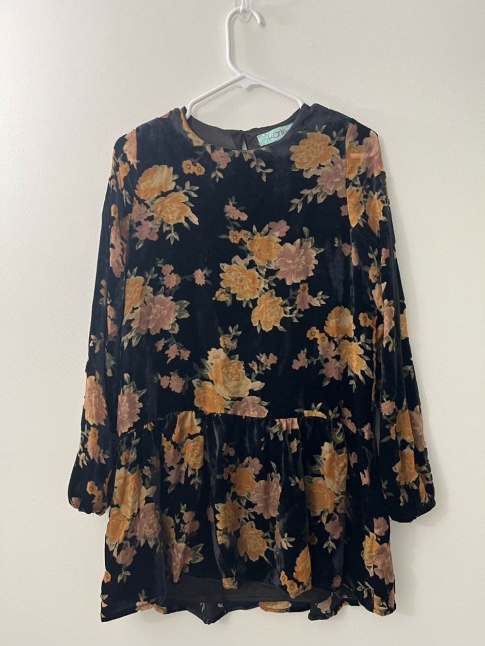Karlie Black Velvet Floral Tunic with Mustard Blooms